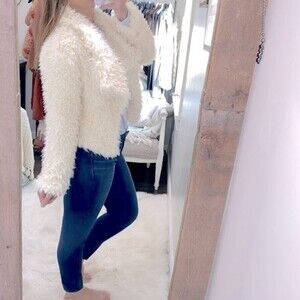 Decree small ivory color fuzzy crop jacket